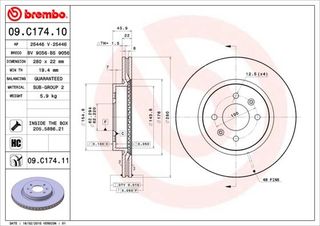 09.C174.10 ΔΙΣΚΟΙ ΕΜΠΡΟΣΘ.KIA RIO 17- (280ΜΜ)