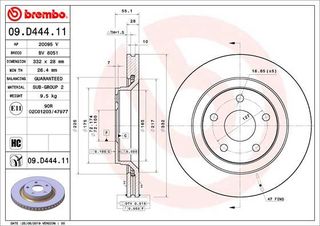 09.D444.11 ΔΙΣΚΟΙ  ΕΜΠΡ. JEEP WRANGLER III (JK) 0606-  JEEP WRANGLER IV (JL) 1117-(332ΜΜ)