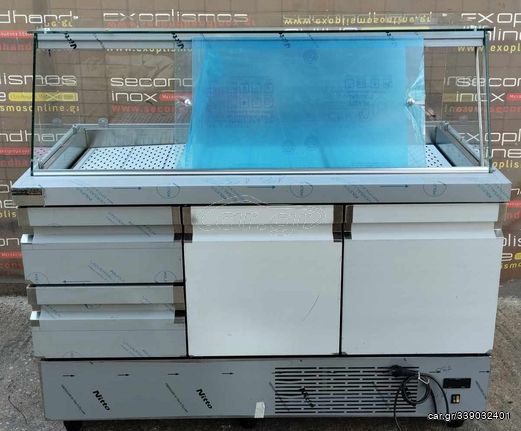 Βιτρίνα Ψαριών Με 2 Πόρτες & 2 Συρταριέρα 134x70x130Cm NIKIINOX - Καινούργια.