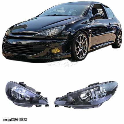 Μπροστινά Φανάρια Set Για Peugeot 206 98-13 Μαύρα Η7/Η7 Depo