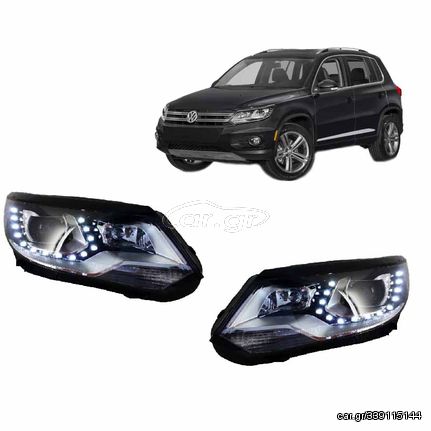 Μπροστινά Φανάρια Set Για Vw Tiguan mk1 11-15 DRL Μαύρα H7/H7 Με Μοτέρ