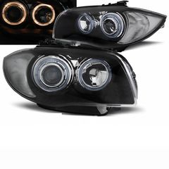 Μπροστινά Φανάρια Set Για Bmw 1 E87/E88/E81/E82 04-11 Angel Eyes Μαύρα H7/H7 Depo