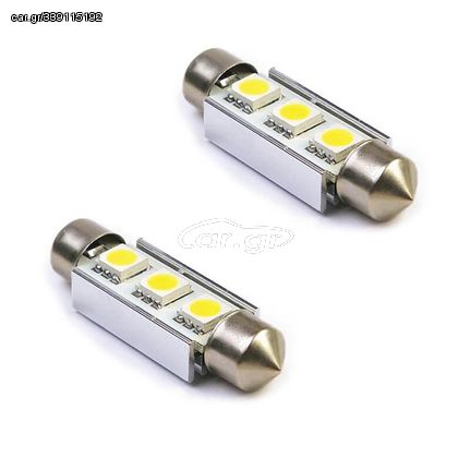 Λάμπες Led Σωληνωτές 39mm 3 Leds 12volt Canbus Λευκό Φως 14197 2 Τεμάχια