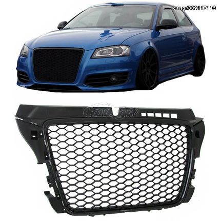 Μάσκα Για Audi A3 8P 08-12 RS3 Look Κυψελωτή Γυαλιστερό Μαύρο 1 Τεμάχιο