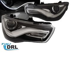 Μπροστινά Φανάρια Set Για Audi A1 8X 10-14 True DRL Tube Μαύρα H7 Με Μοτέρ Depo