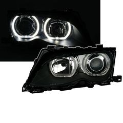 Μπροστινά Φανάρια Set Για Bmw 3 E46 Sedan/Caravan 01-05 Led  Angel Eyes Μαύρα H7/H7 Με Μοτέρ Depo