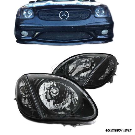 Μπροστινά Φανάρια Set Για Mercedes-Benz SLK R170 96-04 Μαύρα H4 Ρύθμιση Αέρος Depo