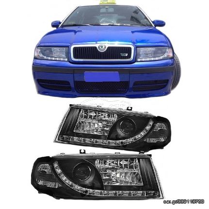 Μπροστινά Φανάρια Set Για Skoda Octavia 1U 00-10 DRL Μαύρα H1/H1/H7 Sonar