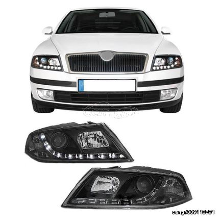 Μπροστινά Φανάρια Set Για Skoda Octavia 1Z 04-08 DRL Μαύρα H7/H1 Sonar