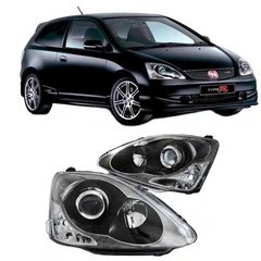 Μπροστινά Φανάρια Set Για Honda Civic 01-06 Hatchback Projectors Type-R Look Μαύρα H1/HB3 Manual Depo