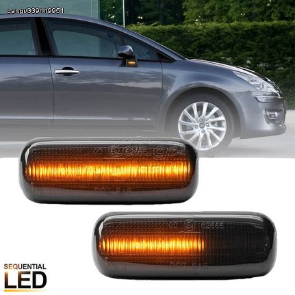 Φλας Καθρέπτη Για Citroen C4 04-11 Dynamic Led Canbus Μαύρο 2 Τεμάχια