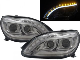 Φανάρια εμπρός led lightbar design για Mercedes S-Class (1998-2005) , με λάμπες (Η1) - σετ 2τμχ.