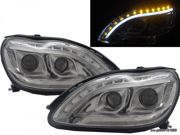 Φανάρια εμπρός led lightbar design για Mercedes S-Class (1998-2005) , με λάμπες (Η1) - σετ 2τμχ.