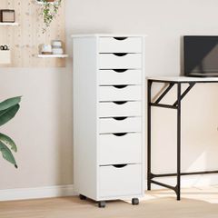 vidaXL Ντουλάπι Κυλιόμενο με Συρτάρια MOSS Λευκό από Μασίφ Ξύλο Πεύκου