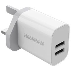 ROCKROSE φορτιστής τοίχου 12W για πρίζα τύπου UK Casa A2, 2x USB, 2.4A με προστασίας από υπερβολική τάση & βραχυκύκλωμα