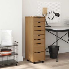 vidaXL Ντουλάπι Κυλιόμενο με Συρτάρια MOSS Μελί Καφέ Μασίφ Ξύλο Πεύκου