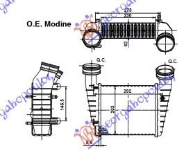 Ψυγείο Intercoller 1,9-2,0 TDi (23x20,7x62) / SKODA SUPERB 01-08 / 3B0145805D - 1 Τεμ