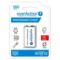 everActive Professional Επαναφορτιζόμενη μπαταρία 6F22/9V Li-ion 550 mAh battery with USB TYPE C