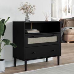 vidaXL Μπουφές SENJA Μαύρο / Ρατάν 80x40x80 εκ. Μασίφ Ξύλο Πεύκου