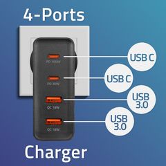 GaN 130w USB Type C, Fast ΦΟΡΤΙΣΤΗΣ, 2xUSB-C | 2xUSB-thumb-2