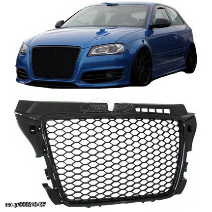 Μάσκα Για Audi A3 8P 08-12 RS3 Look Κυψελωτή Γυαλιστερό Μαύρο 1 Τεμάχιο