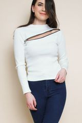 Front Zip Crop Ribbed Top White