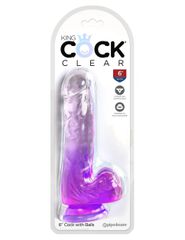 King Cock Clear 6" Cock with Balls - Purple
