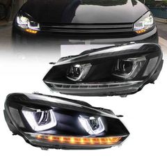 Μπροστινά Φανάρια Set Για Vw Golf VΙ (6) 08-12 DRL U-Type & Dynamic Φλας Μαύρα H7/H7 Με Μοτέρ VLand