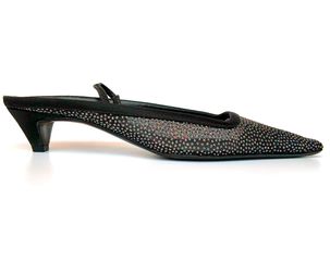 RODO Black Satin & Crystal Slingbacks - Βραδυνά Σανδάλια Σατέν με ιριδίζοντα κρύσταλλα -Size 38/38.5