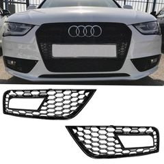 Δίχτυ Προφυλακτήρα Εμπρός Πλαινό Για Audi A4 B8 11-15 RS Look Γυαλιστερό Μαύρο Αριστερό & Δεξί 2 Τεμάχια