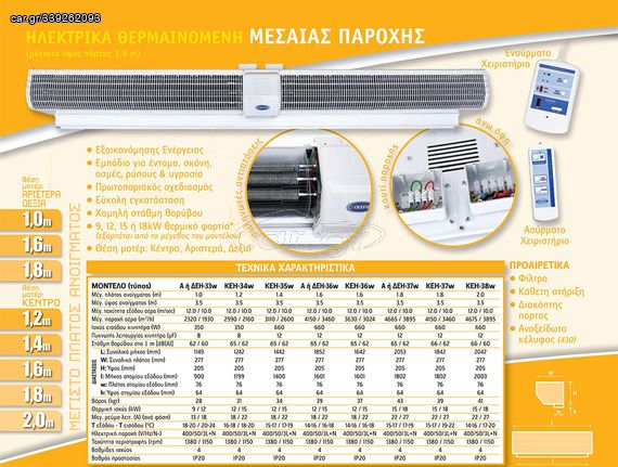 ΑΕΡΟΚΟΥΡΤΙΝΑ Olefini KEH-35W/ 35 KW ΘΕΡΜΙΚΗ ΙΣΧΥΣ