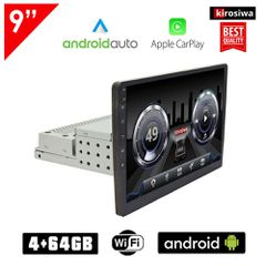 KIROSIWA Android οθόνη αυτοκινήτου 9" ιντσών 4GB+64GB 1-DIN με GPS (οκταπύρηνη Apple CarPlay Android Auto Youtube WI-FI Playstore Spotify USB MP3 MP5 Bluetooth 1DIN 1 DIN Mirrorlink Universal 4x60W 8