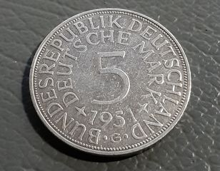  Νομισμα ασημενιο 5Μαρκα Γερμανιας 1951  σε πολυ καλη κατασταση