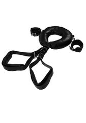 Ouch Padded Thigh Sling with Hand Cuffs - Black-thumb-2