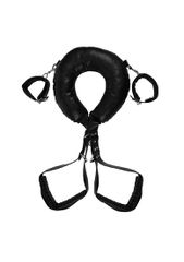 Ouch Padded Thigh Sling with Hand Cuffs - Black-thumb-4