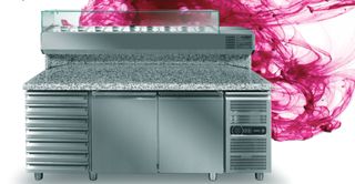 Ψυγεία πίτσας συντήρηση με μηχανή Bεβιασμένης κυκλοφορίας με βεντιλατέρ 40 x 60 Διαστάσεις  x 80 x 86,5/144  GINOX