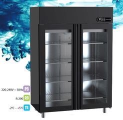 Ψυγείο Θάλαμος βιτρίνα  με 1-2  Πόρτες τζαμί ράφια για μπουκάλια Συντήρηση Με Μηχανή Βεβιασμένης Κυκλοφορίας Με Βεντιλατέρ . GINOX Διαστάσεις: --- x 70 x 203,5