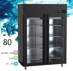 Ψυγείο Θάλαμος βιτρίνα  με 1-2  Πόρτες τζαμί ράφια για μπουκάλια Συντήρηση Με Μηχανή Βεβιασμένης Κυκλοφορίας Με Βεντιλατέρ . GINOX Διαστάσεις: --- x 80 x 203,5