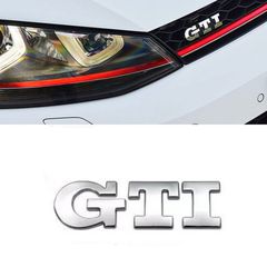 Σήμα Μεταλλικό Μπροστινής Μάσκας GTI Χρωμίου 8cm x 2,5cm 1 Τεμάχιο