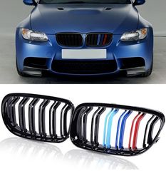 Jom Καρδιές Μάσκας Για Bmw 3 E90 /E91 08-11 M4 Look Με Διπλή Γρίλια Tri-color / Μαύρο Γυαλιστερό 2 Τεμάχια