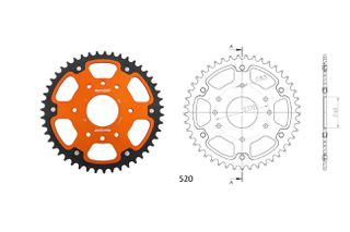 Γρανάζι Τροχού SUPERSPROX/RST-905-45T STEALTH-Πορτοκαλί KTM/125/290DUKE,125/390RC,CR