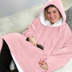 Κουβέρτα Fleece Βελούδινη Με Μανίκια Και Κουκούλα Ultra Plush Huggle Hoodie Ροζ