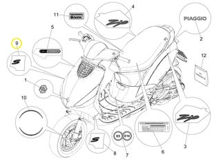 Αυτοκόλλητο Πλαινού Καπακιού S Piaggio Zip 50 4T NOABS E4 2021 - 2023  LBMCD2100 2H003413000A1