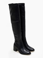 Over the knee μπότες με χοντρό τακούνι - Μαύρο