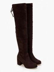 Over the knee μπότες με χοντρό τακούνι - Καφέ