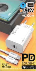 Moxom Γρήγορος Φορτιστής με Θύρα USB-C και Καλώδιο USB-C 18W Power Delivery Λευκός (MX-HC25)