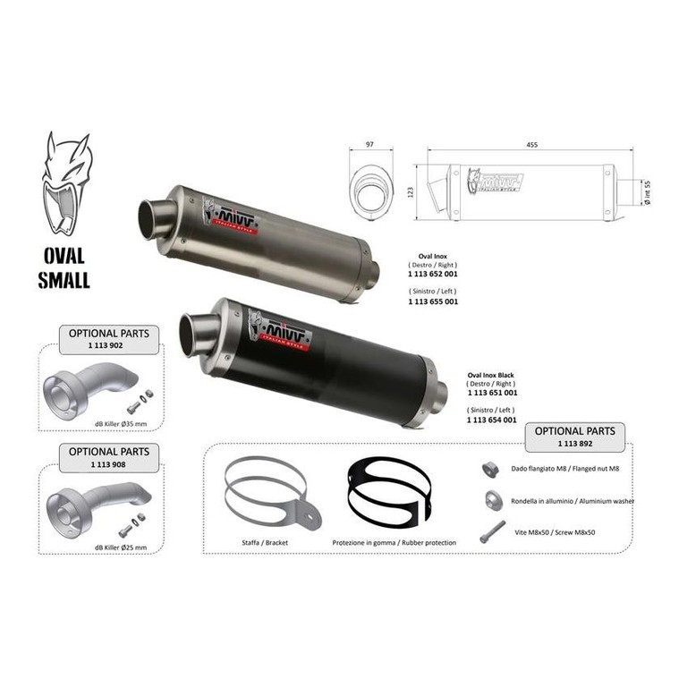 MIVV Oval Small Universal Silencer - Right Side