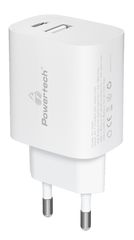 POWERTECH φορτιστής τοίχου PT-1040, USB & USB-C, PD QC3.0, 20W, λευκός