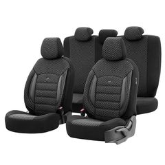 Deluxeboss Καλύμματα Αυτοκινήτου Για Daihatsu Βαμβακερό Ύφασμα / Rachel / Δερματίνη Σετ Εμπρός / Πίσω 11 Τεμαχίων Μαύρο