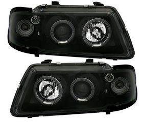 Φανάρια εμπρός angel eyes για Audi A3 (1996-2000) - μαύρα , με λάμπες (Η1) - σετ 2τμχ.